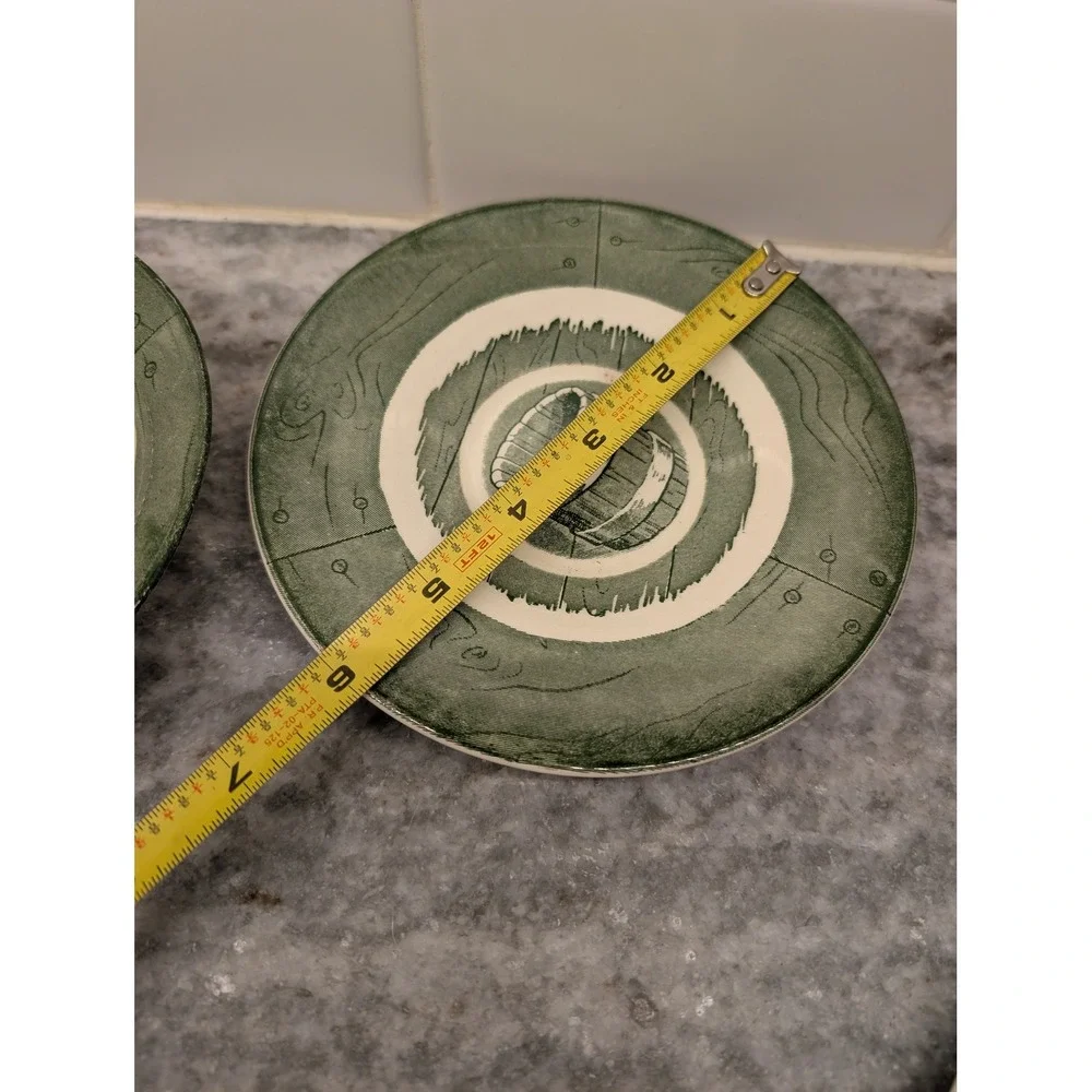Vintage Royal China Colonial Homestead Green Water‎ Bucket Plate & Small Dish